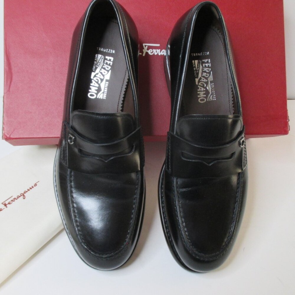 Ferragamo Theodore Mens Loafer Black Leather Shoes Size 6 1/2 EE Made In Italy